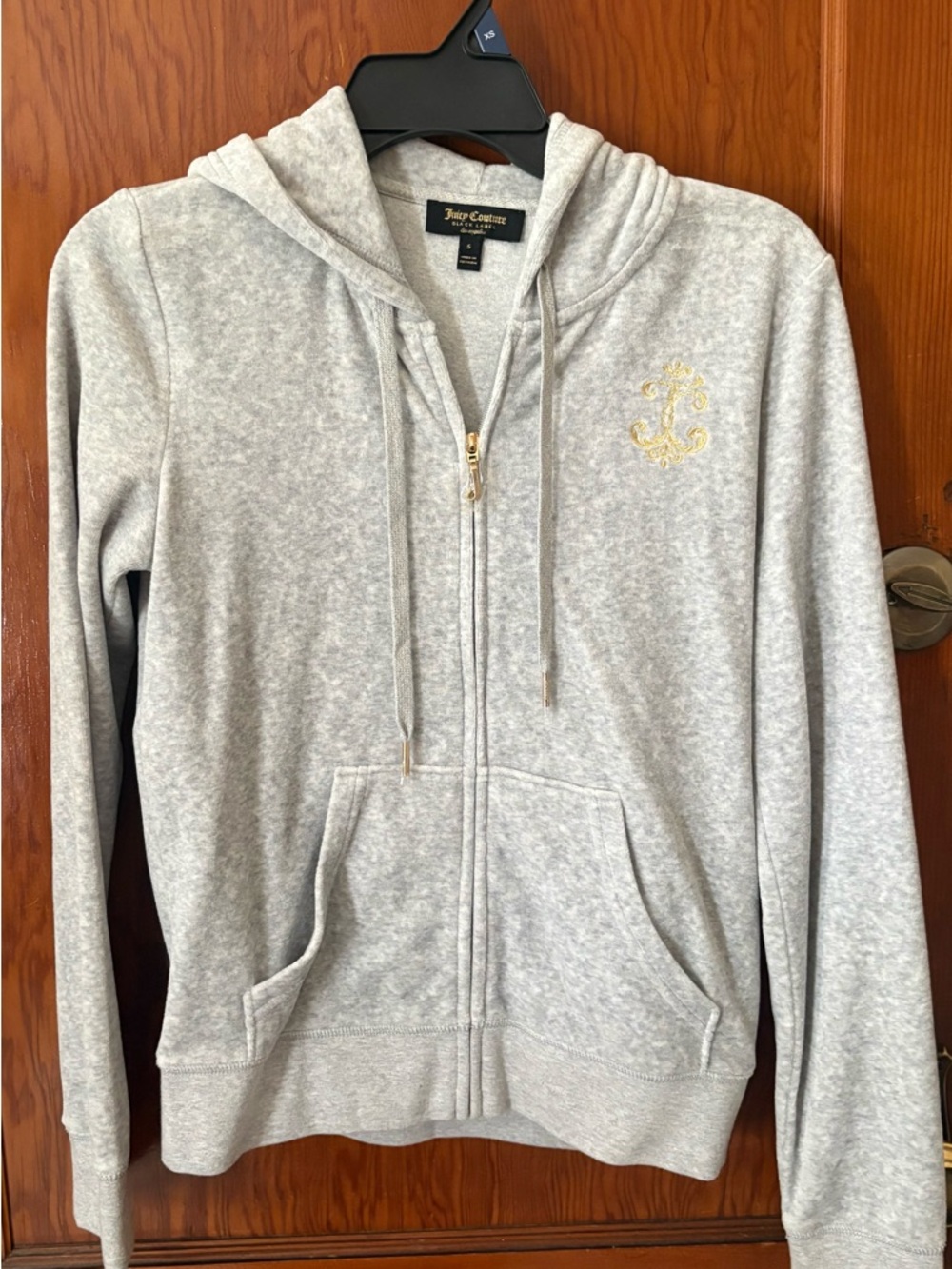 Juicy Couture Gray Hooded Sweatshirt with Gold Logo Label